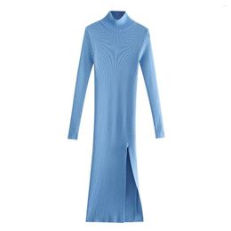 Robes décontractées Sigutan 2023 Printemps À Manches Longues Moitié Col Haut Élastique Femmes Robe De Mode Élégant Unique Femme Chandail Tricoté Vestidos