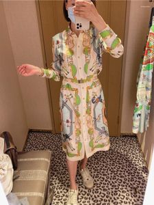 Robes décontractées soie français chemise Robe dames Vintage sergé imprimé col rabattu simple boutonnage femmes 2023 Robe élégante