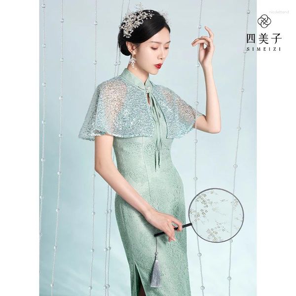 Robes décontractées Simeizi Hanfu Robe de style chinois pour les vêtements pour femmes 2024 Châle de broderie détachable d'été Cheongsam Amélioration de la dentelle Qipao