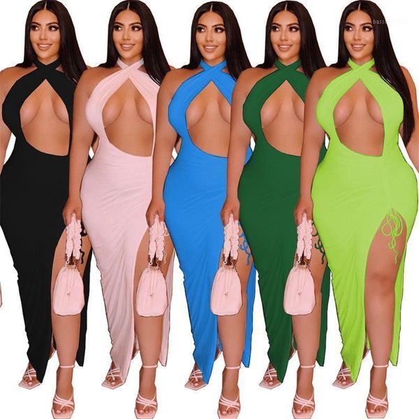 Vestidos casuales Simple Color Pure O Cuello Sin mangas Deseño Sprical Diseño Skinny Dress Sexy Tight Club