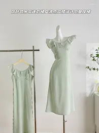 Robes décontractées simples douces femmes robes de fée verte de la mode de mode Prom corset sans manches dot a-ligne 2000S esthétique mori fille