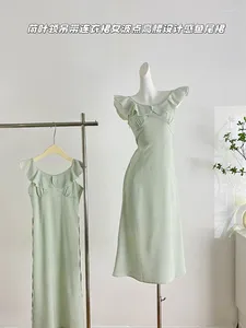 Casual jurken Simple Sweet Women Green Fairy Dress Fashion Party Prom Corset Mouwloze Dot A-Line 2000s Aesthetic Mori Girl