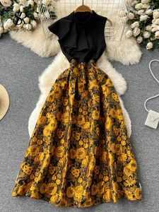 Robes décontractées Singreiny Robe de soirée imprimée sans manches à volants Design d'été Skinny A Line Tempérament Femmes Rétro 2024 Soirée florale