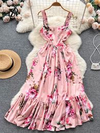 Casual Dresses SINGREINY Women Holiday Beach Dress Fashion Floral Off Shoulder Strap Sleeveless Senior Temperament Ruffles Summer Print