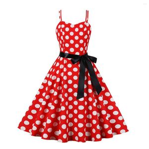 Robes décontractées SISHION Polka Dot Vintage Spaghetti Strap A-Line Summer Pour Femmes 2023 Vacances Plage Vacances Pin Up Dress VD3317