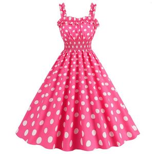 Robes décontractées SISHION Polyester Polka Dots Plaid Imprimé Robe Vintage VD4217 Spaghetti Strap Rose Bleu Vert Fête