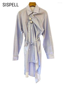 Robes décontractées SISPELL rayé torsion avant robe pour femmes revers à manches longues lâche ourlet irrégulier Mini femme mode vêtements 2023