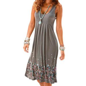 Vestidos casuales Seis colores Moda Estilo bohemio Mujeres Verano Suelto Sin mangas Pliegue Fiesta de noche Estampado Mini vestido corto Tallas grandes 3XL