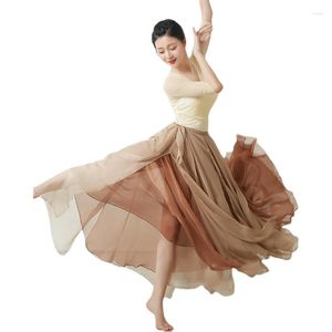 Vestidos casuales Falda Elegante Correa delgada Doble capa Columpio grande Vestido de baile clásico chino Estilo étnico Ropa para el escenario