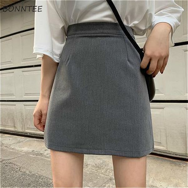 Robes Décontractées Jupes Femmes Solide Allmatch Mini Adolescents Mode Lady Empire Charme Preppy Tempérament Ulzzang Simple Gris 220902