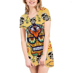 Vestidos casuales Skull Rose Punk Street Mujer Verano Camiseta suelta Falda Versátil Cómodo Corto