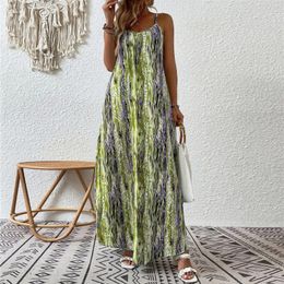 Vestidos casuales Sin mangas Bohemio Tallas grandes Trajes de verano Mujeres Sling Floral Vintage Beach Holiday Vestido largo para mujer