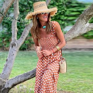 Robes décontractées Robe sans manches pour femmes d'été Spaghetti Spaghetti Square Ruffle Beach Sun Sun Holiday Sund fouettes