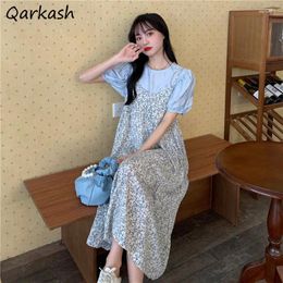Vestidos casuales Vestido sin mangas Mujeres Estilo coreano Floral Shirring Vacaciones de verano Dulce Preppy Elegante Simple Femenino Transpirable Ins