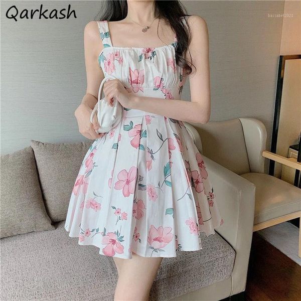 Vestidos casuales Vestido sin mangas Mujer Mini Verano Ulzzang Diseño universitario Floral Harajuku Tierno Imperio artístico Ropa de ocio Simple Fash