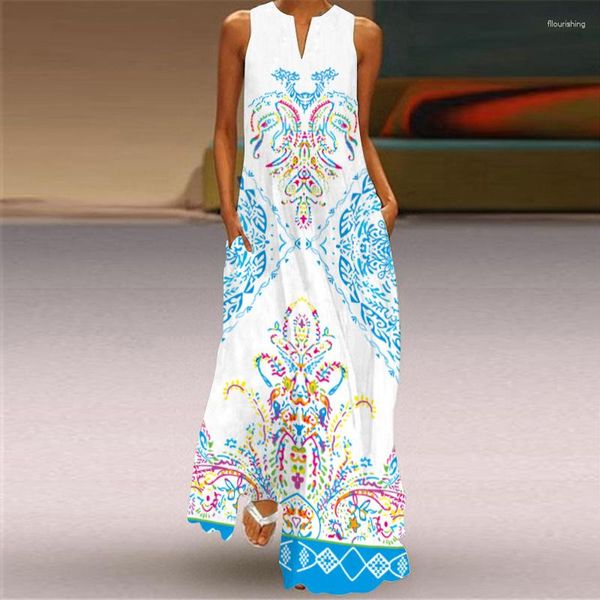 Robes décontractées sans manches grande taille robe été femmes 2023 longue plage robe d'été arbre cheval dessin animé impression surdimensionné Maxi femme