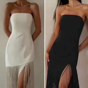 Casual Jurken Mouwloze Strapless Ruglooze Taille Strakke Hoge Taille Sexy Jurk Vrouwen Slanke Fringe Bandeau Vrouwelijke Kleding