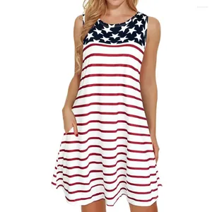 Casual jurken mouwloze tanktop -jurk patriottische dames mini met ster gestreepte print Amerikaans National for Independence