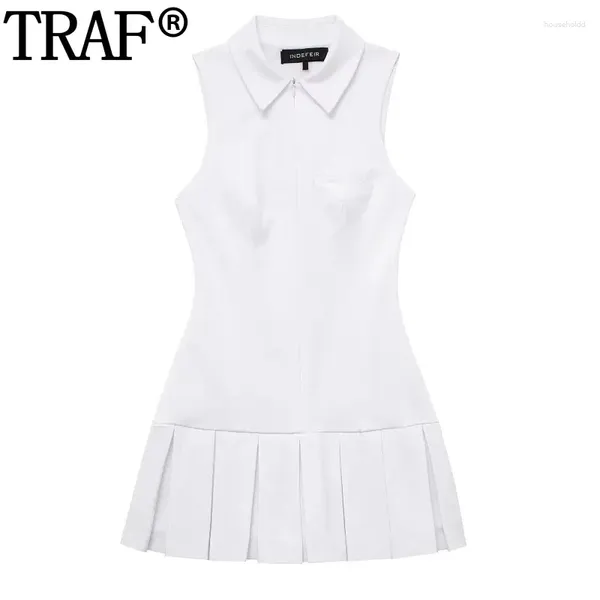 Robes décontractées sans manches robe blanche robe plissée une pièce courte femme à col à collier tennis mini filles d'été