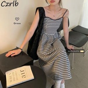 Casual Kleider Ärmellose Frauen Plaid Falten Hohe Taille All-match Sommer Atmungs Kühlen Koreanischen Stil College Süße Tägliche A-linie Ins