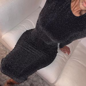 Casual jurken Slim fit bodycon glitter sparkle bling sexy feest herfst winter elegante ronde nek lange mouw stevige kleur jurk