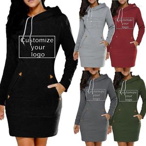 Casual jurken Slim Fit Dress Hooded Customization Your Logo Dames met lange mouwen Sweater Polyester Solid Color