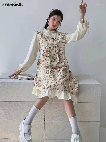 Vestidos casuales mujeres holgadas retro empalmado linda pradera elegante estilo francés con thivering colegialas sueltas harajuku moderno