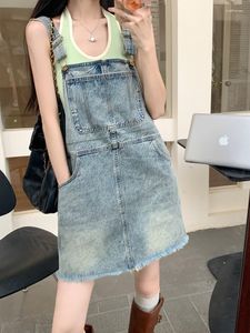 Casual Jurken SML Koreaanse Preppy Stijl 2023 Zomer Vrouwen Meisjes Vintage Bandjes Denim Dess Vrouwelijke Rechte Mini Kwastje Jeans jurk Dames