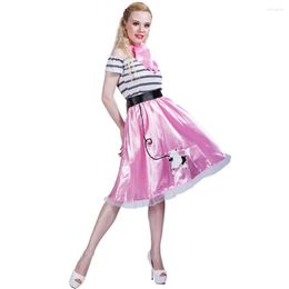 Vestidos casuales 50s Retro Pink Poodle falda vestido disfraz niñas mujeres Halloween Cosplay carnaval fiesta grupo familia fantasía
