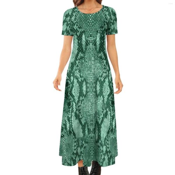 Vestidos casuales Vestido con estampado de piel de serpiente Animal verde claro Divertido Boho Playa Larga Mujer Moda Maxi Regalo