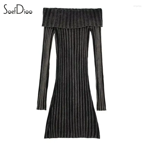 Robes décontractées Soefdioo Fashion Off épaule à manches longues Bodyconn Knited Sweater mini robe femme 2024 Spring Sexy Party Club Vestidos