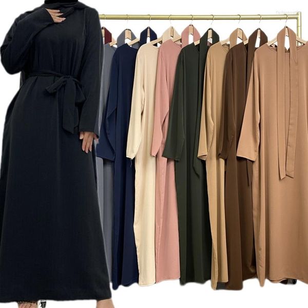 Robes décontractées Robe de couleur unie musulman islamique vêtements femmes Robe modeste turquie caftan Ramadan EID robes dubaï Abaya Robe