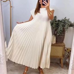 Casual jurken effen kleur losse swing mouwloze lange jurk vrouwelijke ronde kraag basic geplooid lente zomer vrouw strand boho gewaad