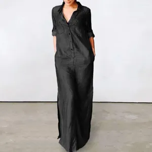 Casual jurken Solid Color Maxi-jurk Half Denim Boheems