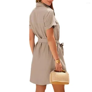 Casual jurken Effen kleur overhemdjurk V-hals V-hals Button-down met zak met riem Dames zomerkort voor streetwear