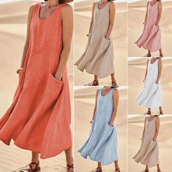 Vestidos casuales Sólido suelto Verano largo para mujeres 2023 Elegante Pretty Women's Plus Tamaño Midi Simple Maxi Vestido Maxi