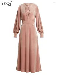 Robes décontractées solide en velours minimaliste pour les femmes rondes lanterne à manches longues hautes robe élégante femelle 3wq9077