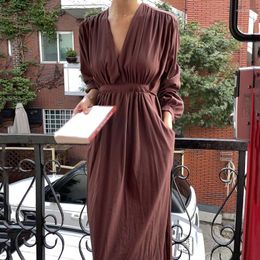 Robes décontractées solide robe violette pour femmes vêtements Chic coréen 2023 fête élégant bureau luxe Ady a-ligne à manches longues femme Vestido femme