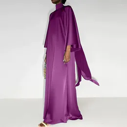 Robes décontractées en satin solide lâche robe maxi femme élégante manche fascinante tourbillon ruban de nuit club de fête de fête d'anniversaire de bal de robe long vestido