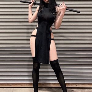 Casual jurken massief mouwloze zijsplaraat hoge taille vrouwen kleden sexy streetwear