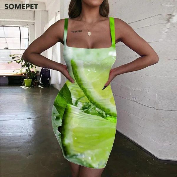 Robes décontractées Somepet Lemon Women Food 3D Prim Créativité Sundress Roman Vestido Sexy Womens Vêtements Plus taille boho haute qualité