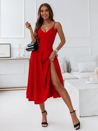 Casual jurken Spaghetti -riem voor vrouwen zomer Stijlvol feest dragen hoge taille een lijn slip rood groen zwarte dames sexy kleding