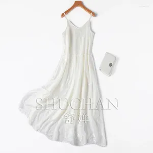 Casual jurken spaghetti riem witte jurk vrouwen dun een maar natuurlijke zijde 2024 voering lang voor borduurwerk zomer