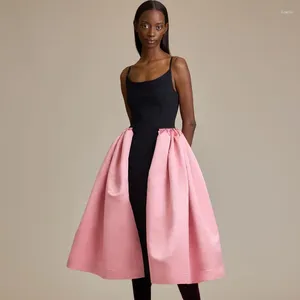 Vestidos casuales Correas de espagueti Negro Rosa Satén Dess Vestido de fiesta hasta la rodilla Ropa de mujer hecha a medida siempre bonita para mujeres