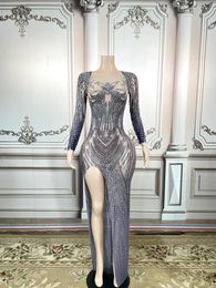 Casual jurken Sparkly Rhinestones For Women Sexy High Split Evening Prom Homecoming jurk verjaardagsjurk mesh transparant festivalkleding