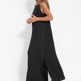 Robes décontractées robe ourlet fendu dame robe d'été élégante longueur cheville a-ligne Maxi sans épaule sans manches doux Style d'été pour les femmes