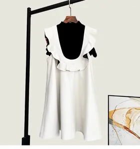 Robes décontractées Printemps Automne Designer Femmes de haute qualité en cuir véritable robe à volants doux F004