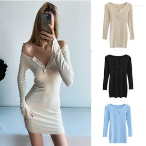 Casual jurken Spring Autumn Fund Fashionable Temperament Round krijgt Slender Body Mini Bag Bil Bil Bil Lange Sleeve Bottom Dress Sex Appeal