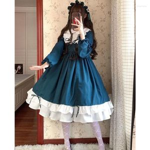 Robes décontractées printemps automne Lolita robe japonaise mignonne douce fille à manches longues bébé poupée pour les femmes rétro victorienne princesse Kawaii