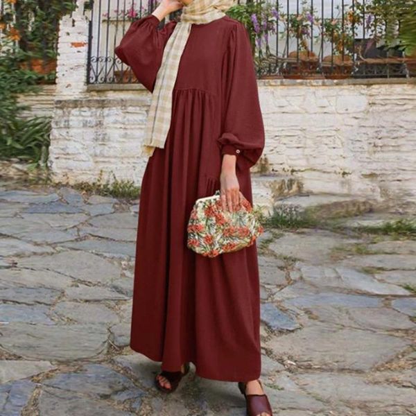 Robes décontractées printemps automne robe musulmane femmes lâche maxi mode femme manches longues poches solides robe longue vestidoes